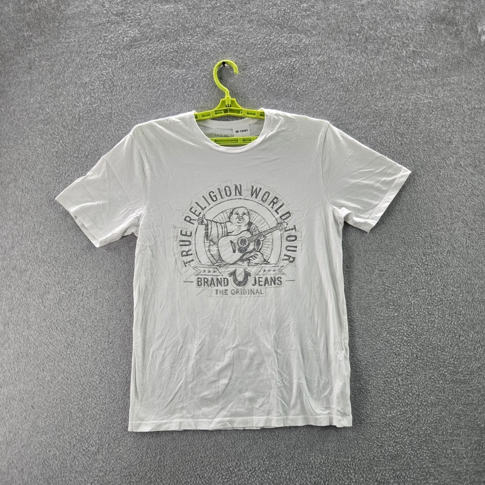 True Religion Men Shirt S White Graphic Print World Tour Short Sleeve